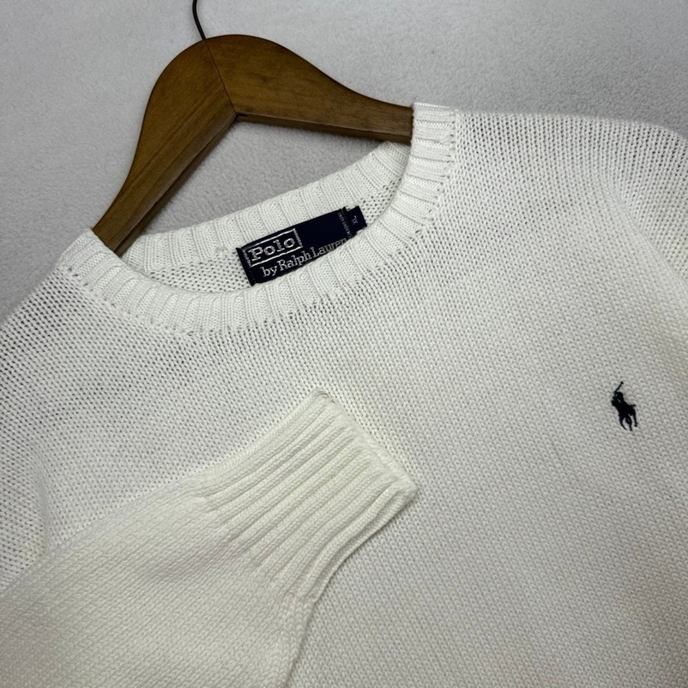 Vintage Ralph Lauren Sweater Mens XL White Crewneck Pony Logo Deadstock knit 90s